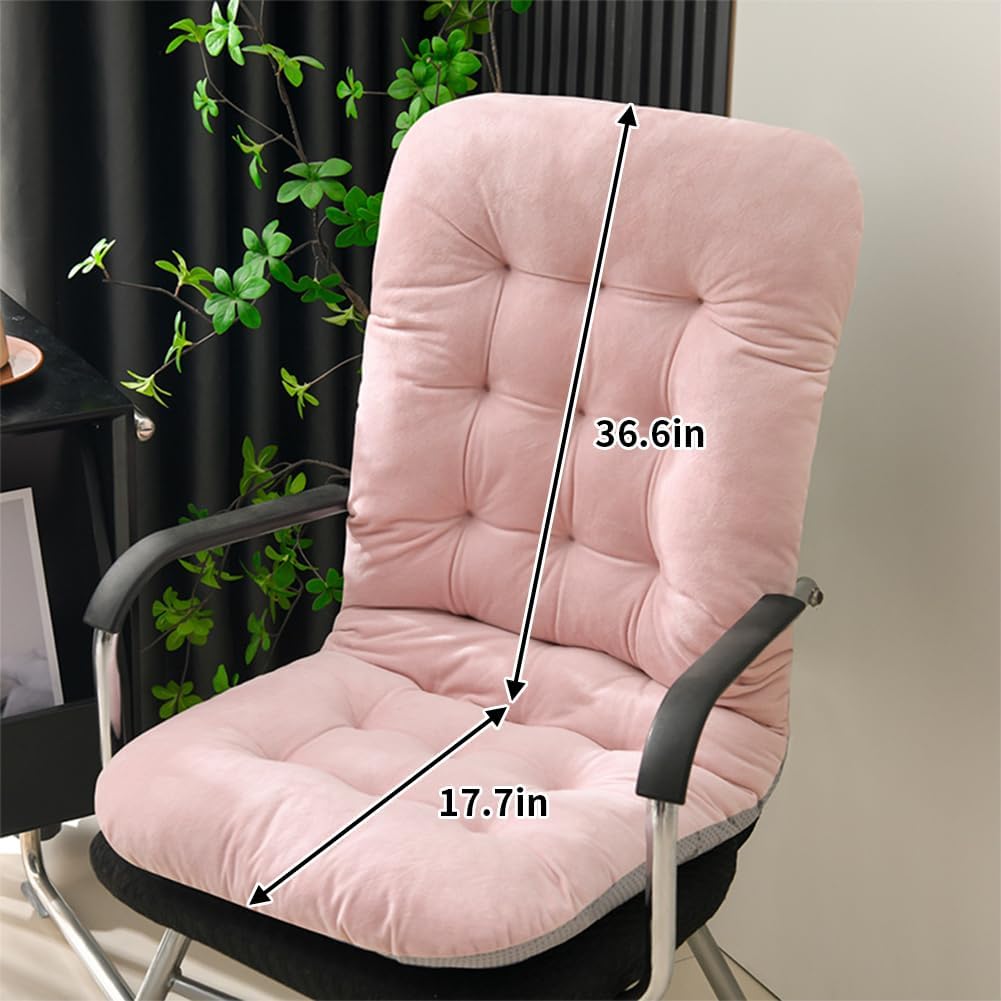 Non-Slip Desk Chair Cushion Rocking Office Chair Pad with Ties Soft Seat Cushion with High Back Support for Dorm Floor Car Office Patio (Pink)
