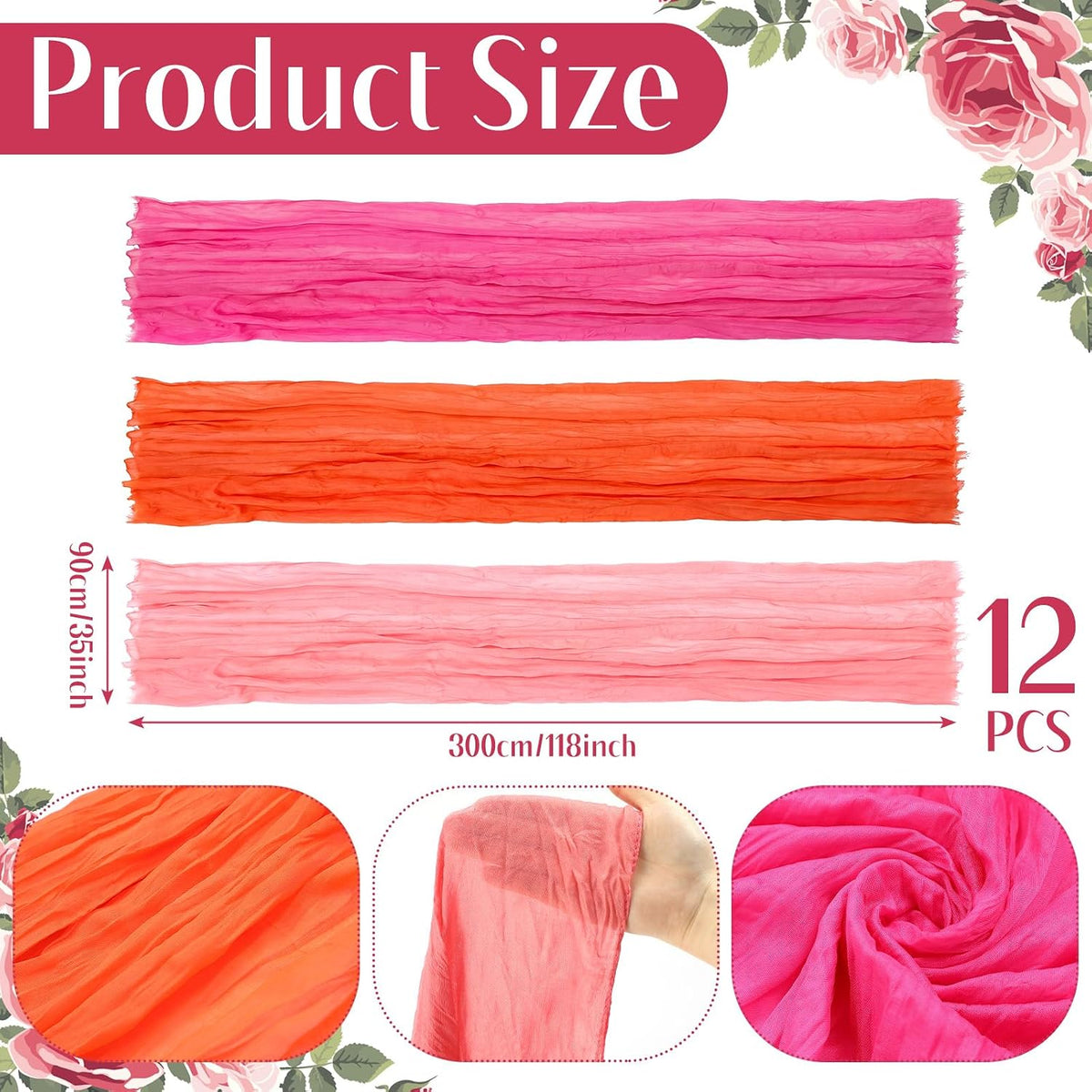 12 Pcs Pink and Orange Party Table Runners Sunset Party Decor