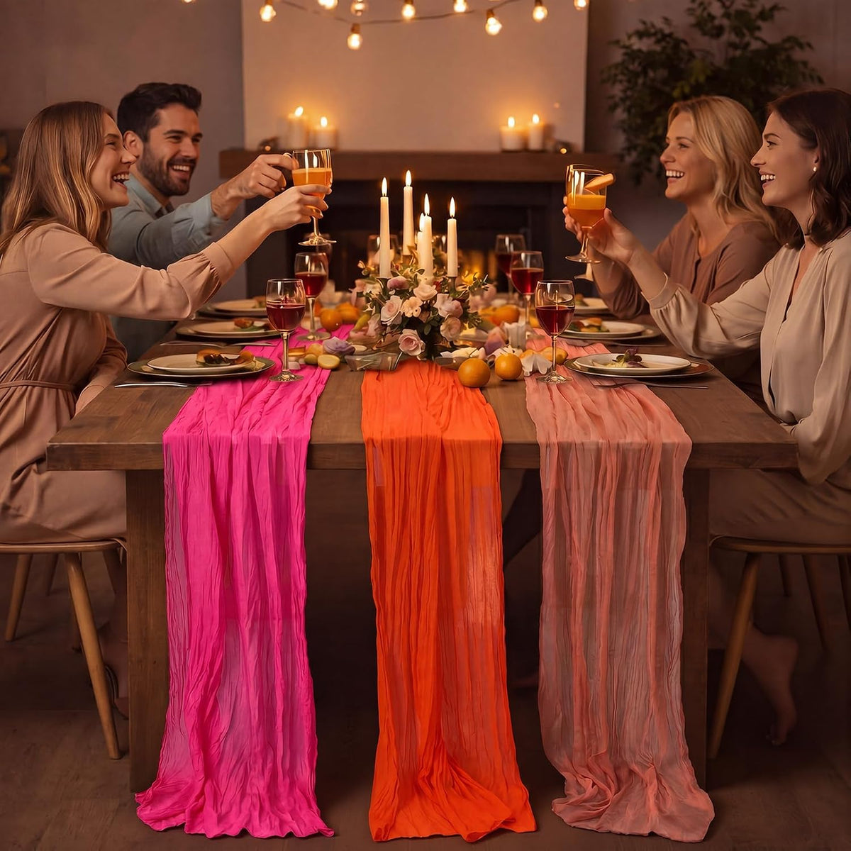 12 Pcs Pink and Orange Party Table Runners Sunset Party Decor