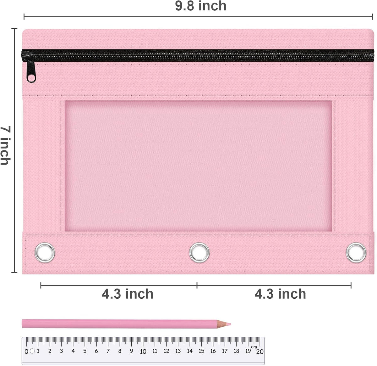 Pencil Pouch for 3 Ring Binder, 2 Pack Pencil Bags with Zipper, Pink Pencil Case for Classroom School Office Supplies, Large Sturdy and Durable Cloth Pencil Pocket for 3 Holder Binder
