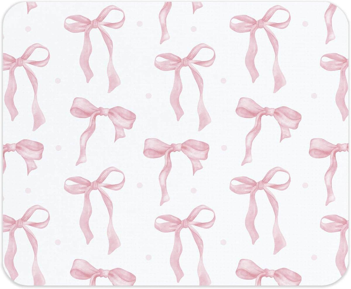 Coquette Pink Bow Mouse Pad, Preppy Girly Blue Mousepad for Work Office, Trendy Decor for Desk, 9.5x8 Inch