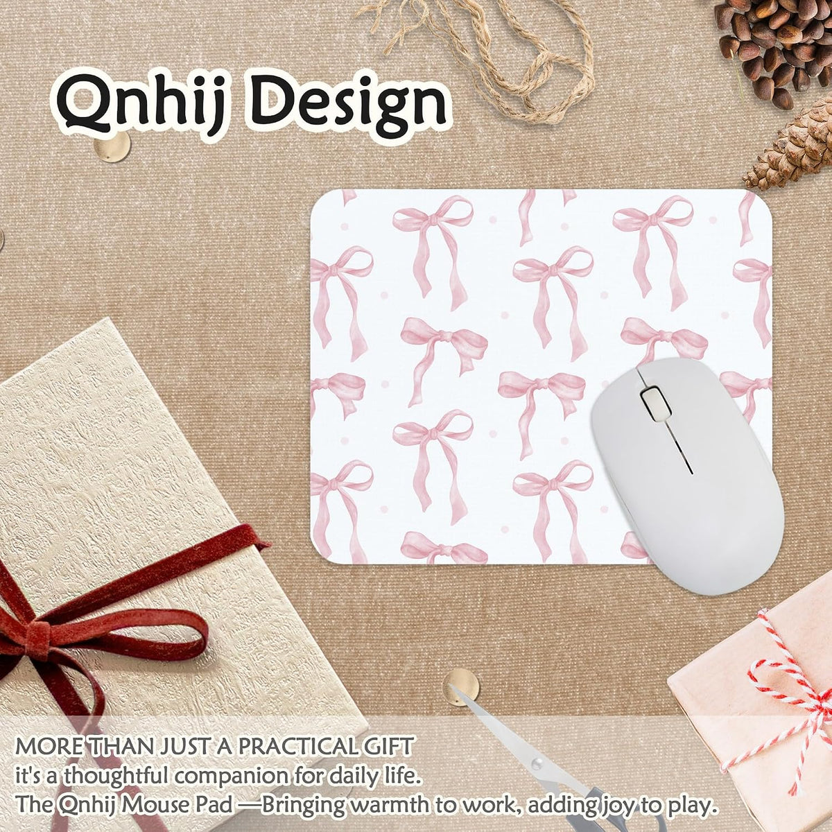 Coquette Pink Bow Mouse Pad, Preppy Girly Blue Mousepad for Work Office, Trendy Decor for Desk, 9.5x8 Inch