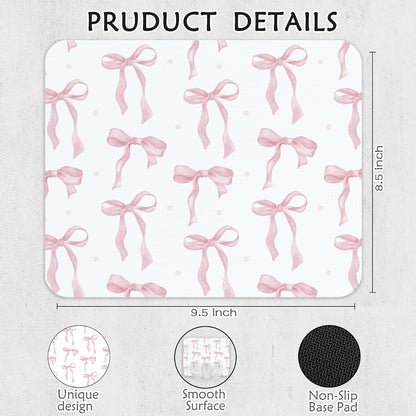 Coquette Pink Bow Mouse Pad, Preppy Girly Blue Mousepad for Work Office, Trendy Decor for Desk, 9.5x8 Inch