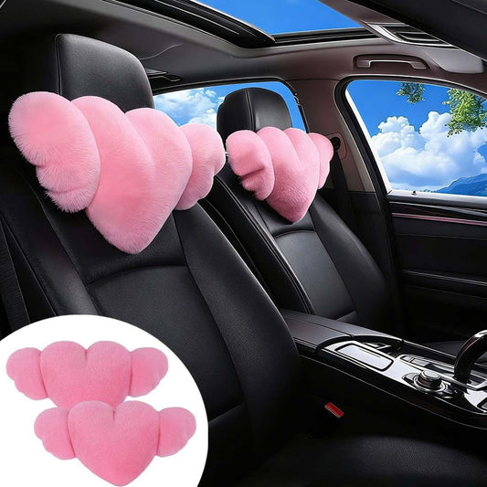 2 Pack Heart Shaped Plush Car Neck Pillows, Soft Pink Headrest Cushion for Driving Travel Office Chair, Cute Car Interior Decor Accessories for Women Girls（Pink）