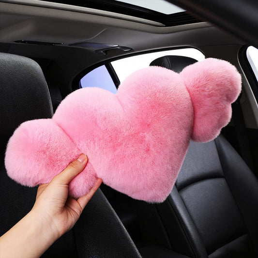 2 Pack Heart Shaped Plush Car Neck Pillows, Soft Pink Headrest Cushion for Driving Travel Office Chair, Cute Car Interior Decor Accessories for Women Girls（Pink）