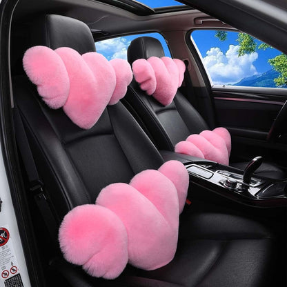 2 Pack Heart Shaped Plush Car Neck Pillows, Soft Pink Headrest Cushion for Driving Travel Office Chair, Cute Car Interior Decor Accessories for Women Girls（Pink）
