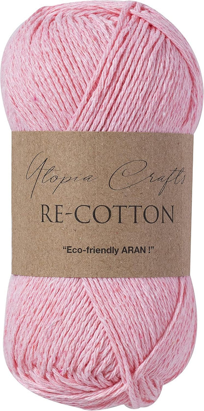 Re-Cotton Knitting Yarn 3X 100g / 3.52oz (Light Pink, 3 Pack)