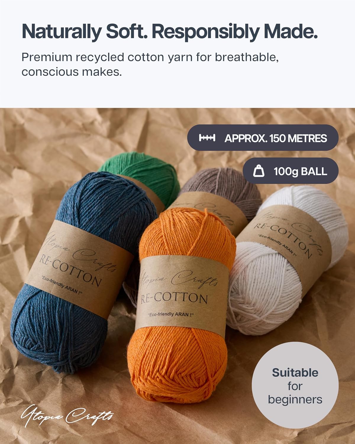 Re-Cotton Knitting Yarn 3X 100g / 3.52oz (Light Pink, 3 Pack)
