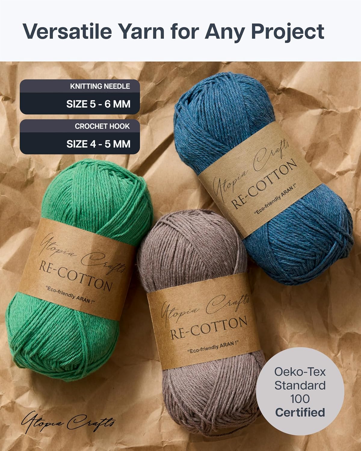 Re-Cotton Knitting Yarn 3X 100g / 3.52oz (Light Pink, 3 Pack)