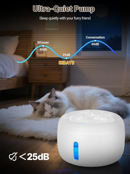 SIBAYS 3.5L Cat Water Fountain, 118oz Large Capacity Pet Water Fountain for Cats Indoor, Automatic Quiet Cat Fountains for Drinking, Dog Water Bowl Dispenser with Visible Window& LED Light(FS77,White)