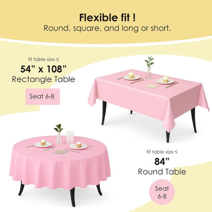 12-Pack Light Pink Plastic Tablecloths – 84 Inch Round Disposable Table Covers, Heavy Duty & Waterproof for Parties, Events, Banquets, Light Pink