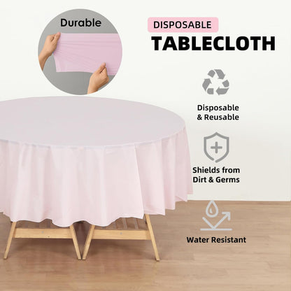12-Pack Light Pink Plastic Tablecloths – 84 Inch Round Disposable Table Covers, Heavy Duty & Waterproof for Parties, Events, Banquets, Light Pink