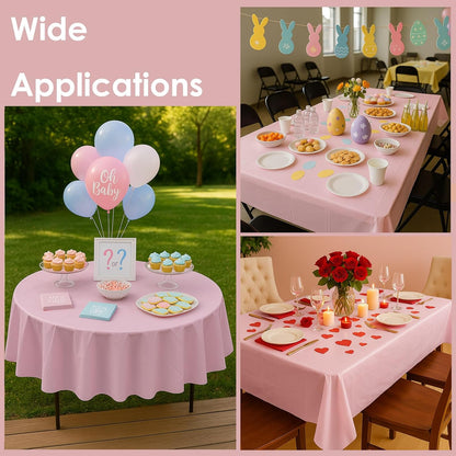 12-Pack Light Pink Plastic Tablecloths – 84 Inch Round Disposable Table Covers, Heavy Duty & Waterproof for Parties, Events, Banquets, Light Pink