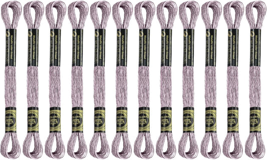 12 Skeins Embroidery Floss, Pink Metallic Embroidery Thread Polyester Cross-Stitch Threads for Hand Embroidery String Art DIY Creation