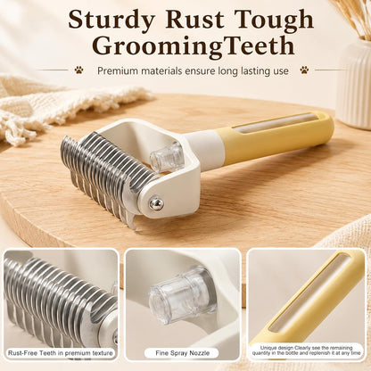 Dual-Sided Pet Grooming Comb,Double Sided Dematting Comb for Dogs & Cats, 2‑in‑1 Professional Pet Grooming Brush Deshedding Dog Brush with Spray Design (1PCS, Pink)