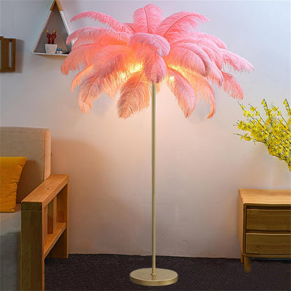 Ostrich Feather Lamp, Feather Floor Lamp,Standing Lamp Stepless Golden Pole Floor LED Lights, 3 Dimmable Lights Temperatures, Elegant Design for Corner, Bedroom, Living Room (62.99 Inch)