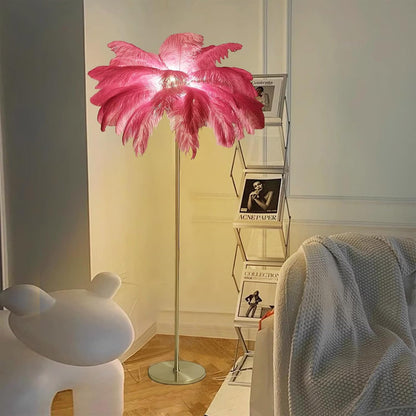 Ostrich Feather Lamp, Feather Floor Lamp,Standing Lamp Stepless Golden Pole Floor LED Lights, 3 Dimmable Lights Temperatures, Elegant Design for Corner, Bedroom, Living Room (62.99 Inch)