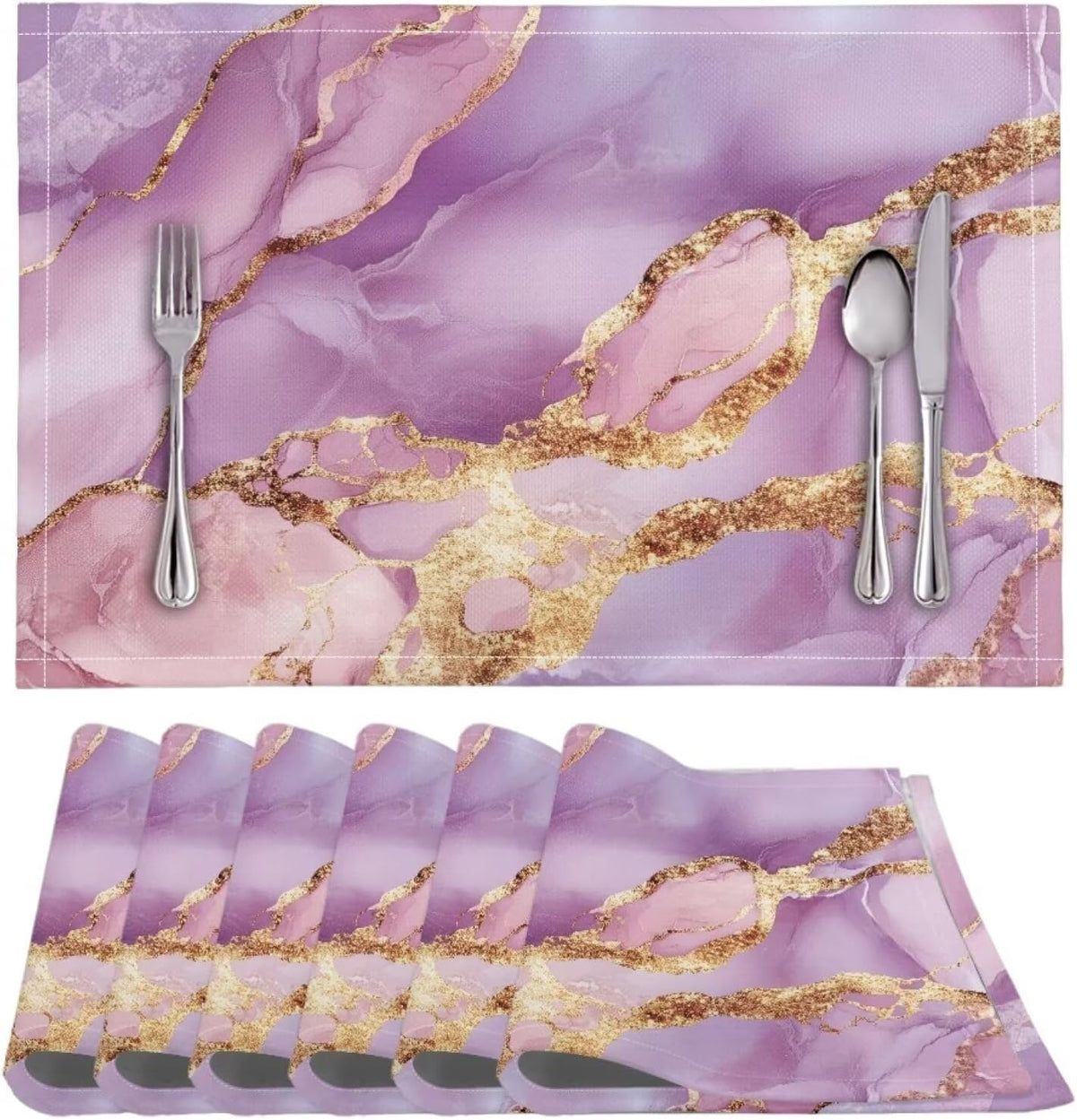 Pink Marble Print Placemat Set of 6 Placemats Table Cover Dining Table Set Valentines Day Decorations Table Cloth Marble Texture Place mats for Dining Table