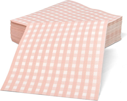 Gift Boutique 100 Pcs Pink & White Gingham Cocktail Napkins Disposable Paper Checkered Plaid Beverage Dessert Napkin Summer Picnic Baby Shower Party