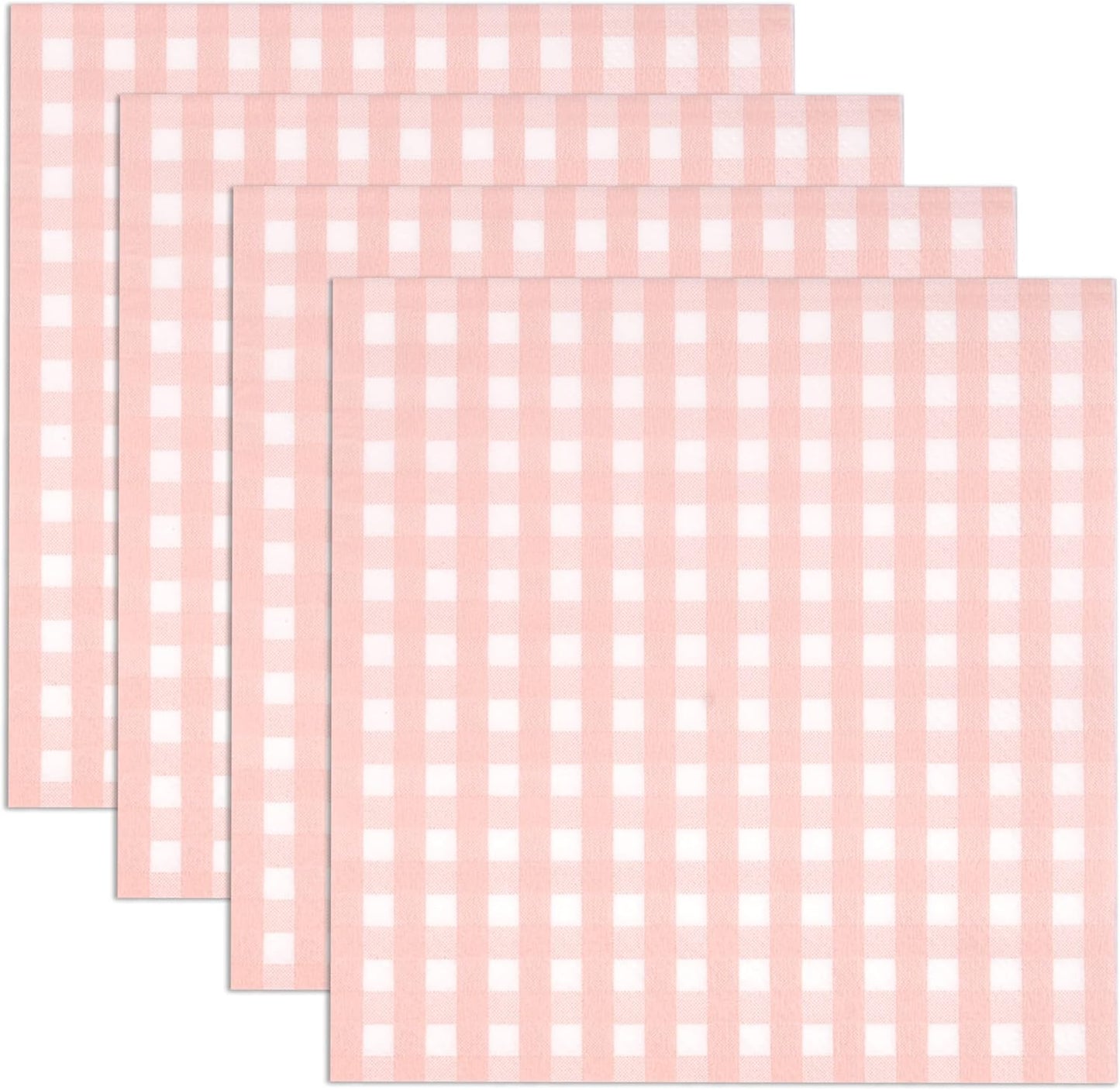 Gift Boutique 100 Pcs Pink & White Gingham Cocktail Napkins Disposable Paper Checkered Plaid Beverage Dessert Napkin Summer Picnic Baby Shower Party