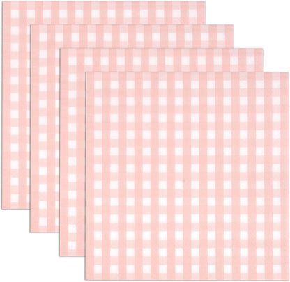 Gift Boutique 100 Pcs Pink & White Gingham Cocktail Napkins Disposable Paper Checkered Plaid Beverage Dessert Napkin Summer Picnic Baby Shower Party