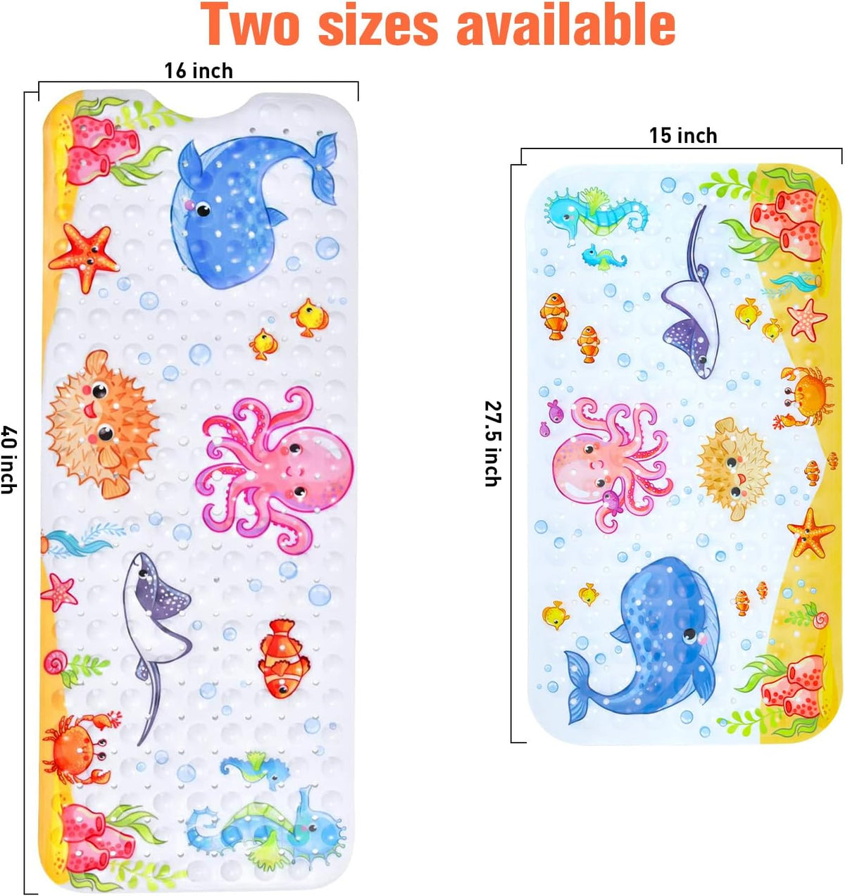 Bathtub Mat Non Slip, Cute Bath Tub Mat, 40" x 16", Pink Octopus
