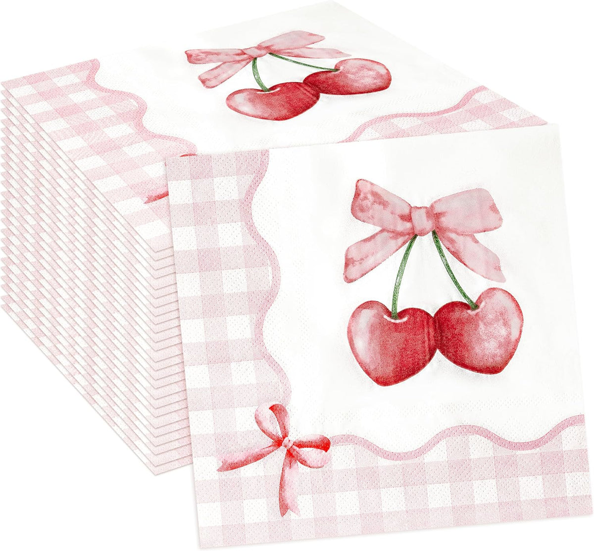 Coquette Pink Bow Paper Napkins - 48Pcs Bow Cherry Party Decoration Cute Paper Napkin Set Disposable Party Supplies Decor for Girls Bachelorette Bridal Engagement Birthday (6.3 Inches)