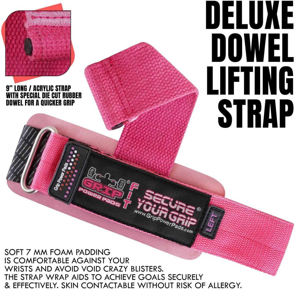 Gym Lifting Dowel Straps Neoprene Padded Wrist Wraps for Weight Training, Bodybuilding & Fitness