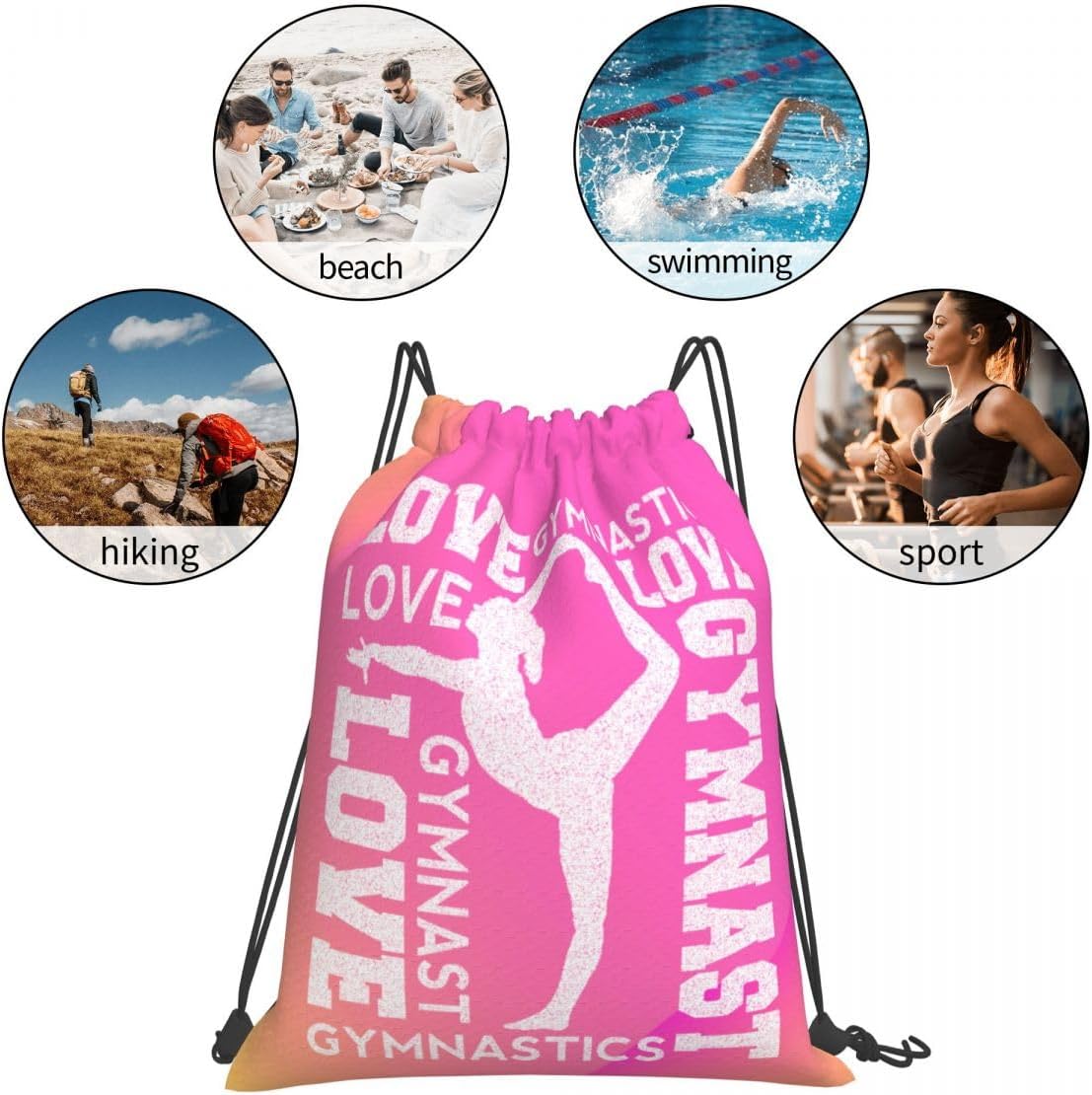 Gymnastics element Pink Drawstring Backpack Gym String Bag Drawstring Sackpack Sport For Womens Mens