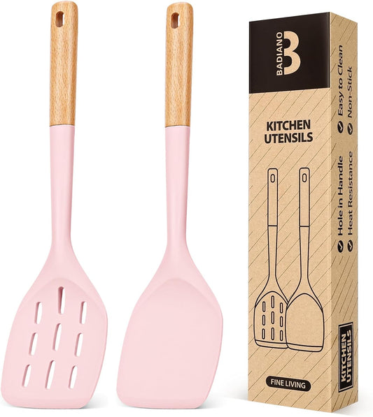 Silicone Spatula, Non Stick Turner for Cooking, Food Grade, Pink