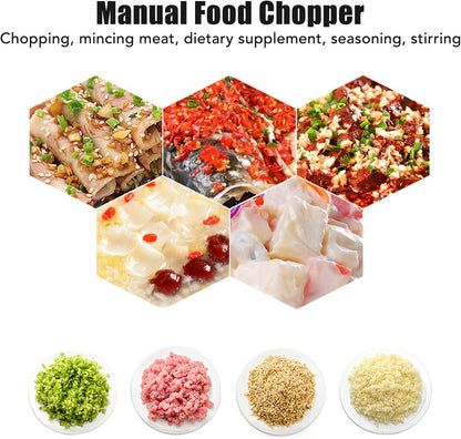 Manual Food Chopper, Durable Stainless Steel Blades for Quick Chopping for Home Kitchen, Pink Grey