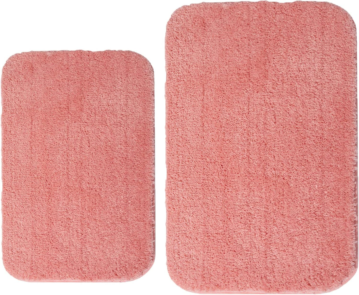 2 Piece Bathroom Rugs and Mats Sets, Soft Bath Mats for Bathroom with Non-Slip Backing, Machine Washable Microfiber Absorbent Bath Rugs (16''x24'' Plus 20''x32'',Pink)