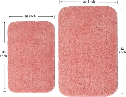 2 Piece Bathroom Rugs and Mats Sets, Soft Bath Mats for Bathroom with Non-Slip Backing, Machine Washable Microfiber Absorbent Bath Rugs (16''x24'' Plus 20''x32'',Pink)