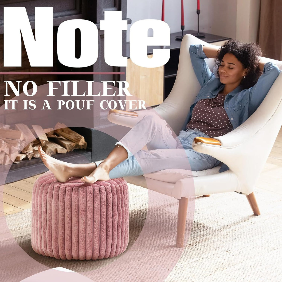 2 Pcs Unstuffed Pouf Ottoman Cover Pink, 20 x 15 in No Filler