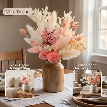 9 Kinds Pink White Dried Flowers Bouquet, 141 Pcs