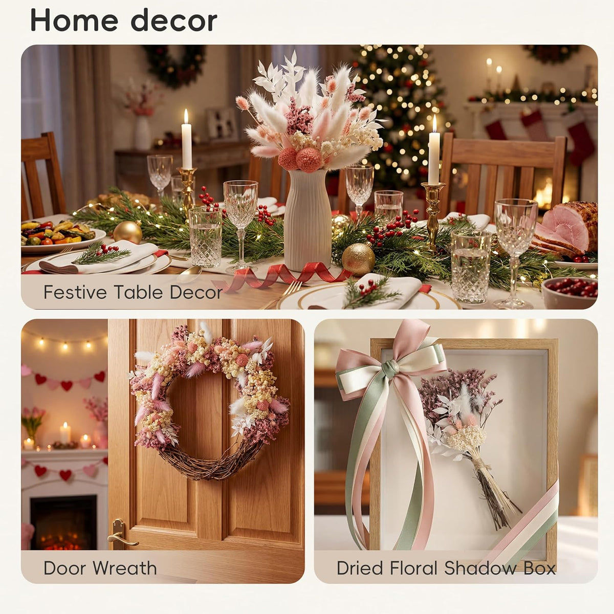 9 Kinds Pink White Dried Flowers Bouquet, 141 Pcs