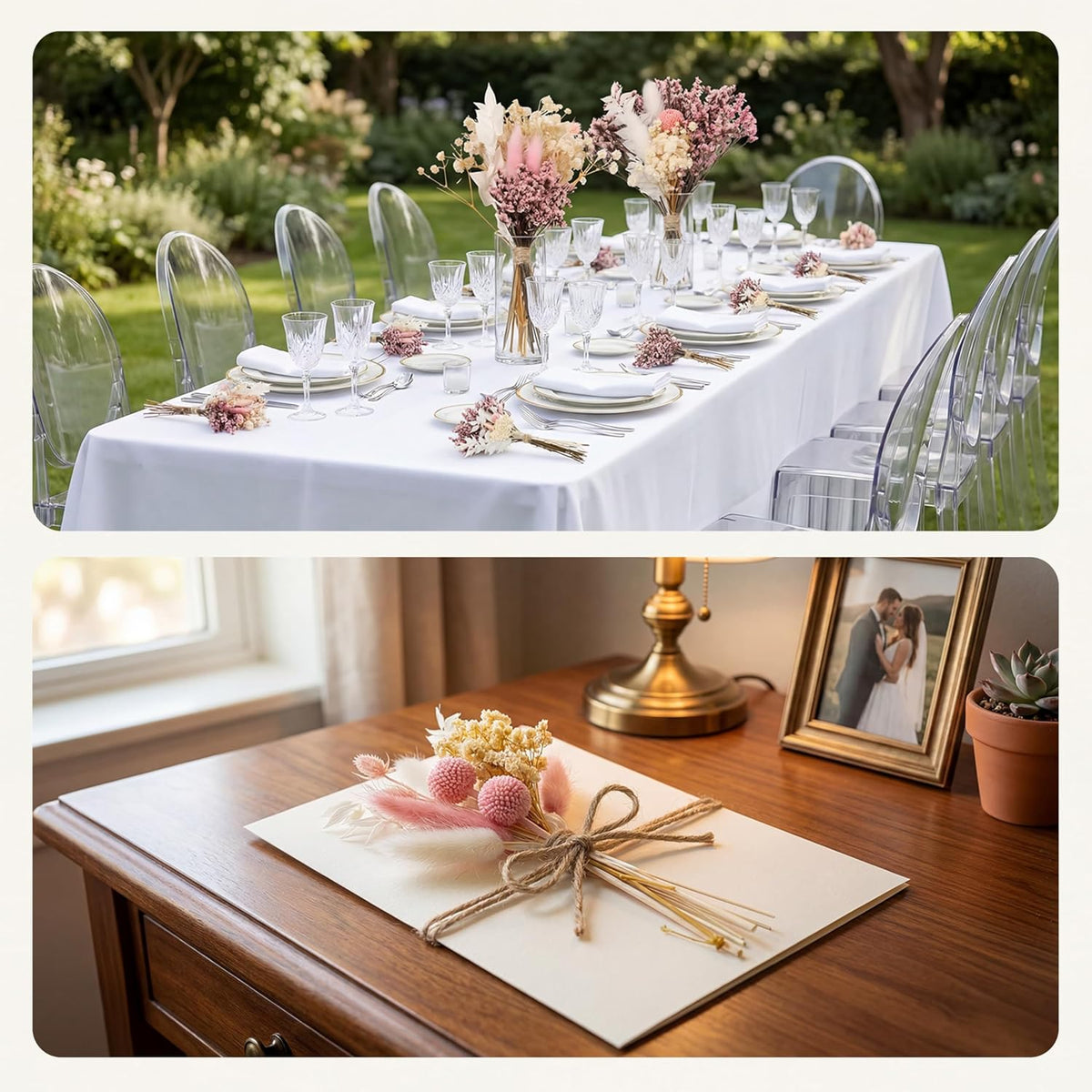 9 Kinds Pink White Dried Flowers Bouquet, 141 Pcs
