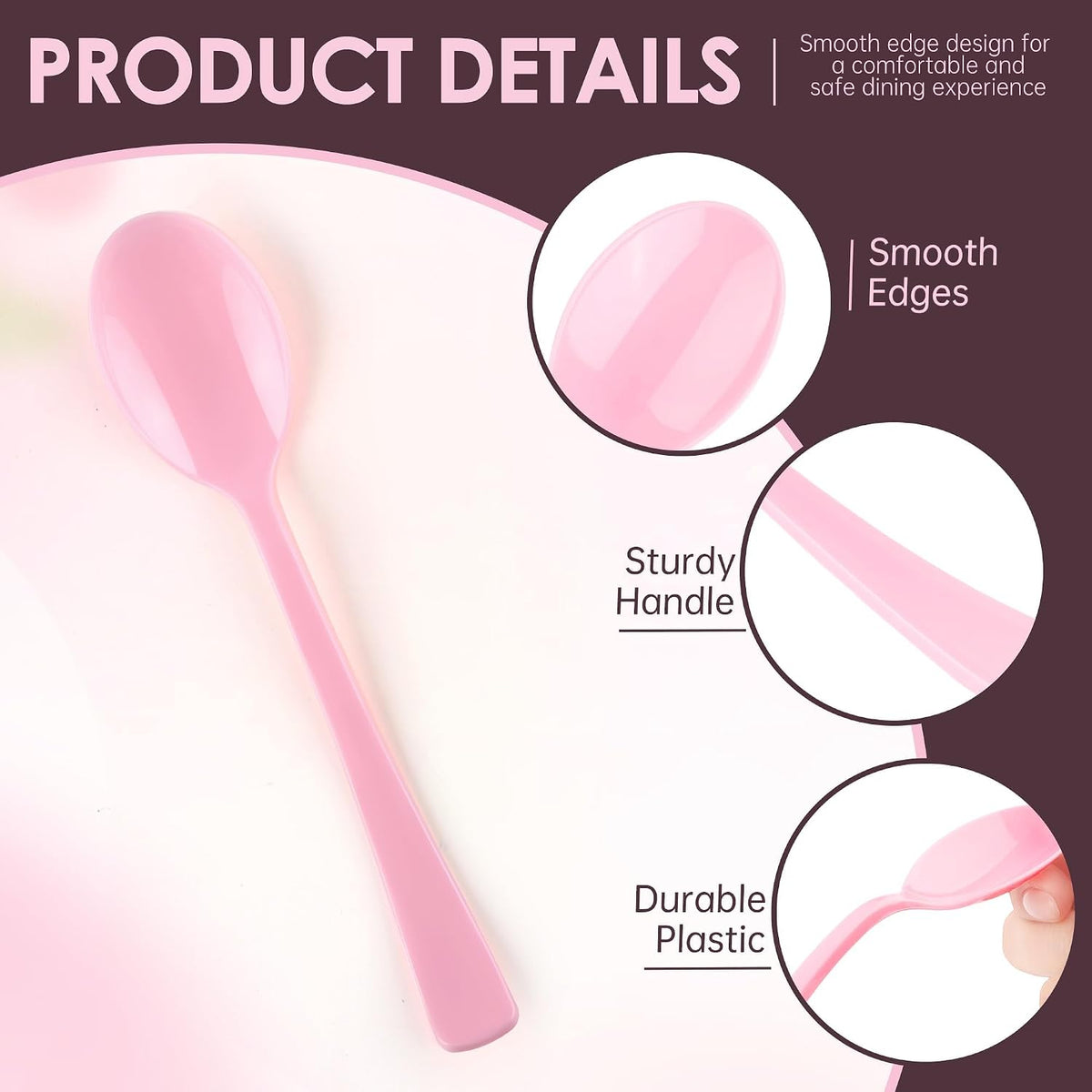 Pink Plastic Spoons 180 Pack, Heavy Duty Disposable Utensils, 6.8 Inch Bulk Party Pink Spoons Cutlery Set for Brithday Wedding Baby Shower Bridal Showe Garden Party Silverware Tableware