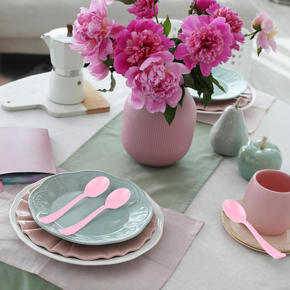 Pink Plastic Spoons 180 Pack, Heavy Duty Disposable Utensils, 6.8 Inch Bulk Party Pink Spoons Cutlery Set for Brithday Wedding Baby Shower Bridal Showe Garden Party Silverware Tableware