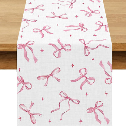 Pink Bow Party Table Runner Valentine's Day Coquette Girls Birthday Party Decoration Tea Wedding Baby Shower Dining Room Home Kitchen Table Decor (Pink, 13" x 72")