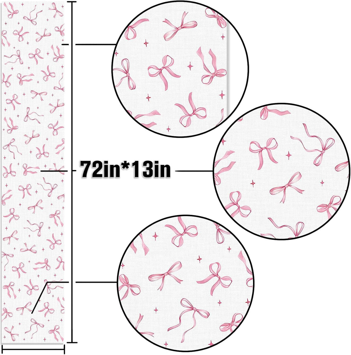 Pink Bow Party Table Runner Valentine's Day Coquette Girls Birthday Party Decoration Tea Wedding Baby Shower Dining Room Home Kitchen Table Decor (Pink, 13" x 72")