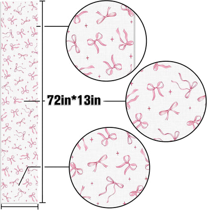 Pink Bow Party Table Runner Valentine's Day Coquette Girls Birthday Party Decoration Tea Wedding Baby Shower Dining Room Home Kitchen Table Decor (Pink, 13" x 72")