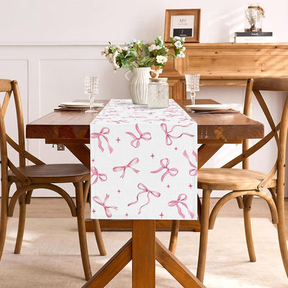 Pink Bow Party Table Runner Valentine's Day Coquette Girls Birthday Party Decoration Tea Wedding Baby Shower Dining Room Home Kitchen Table Decor (Pink, 13" x 72")