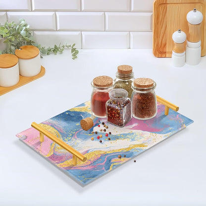 Pastel Pink Blue Marble Print Bathroom Perfume Vanity Tray Acrylic Serving Tray with Handles Decorative Party Platters for Coffee Tea Table Kitchen Countertop