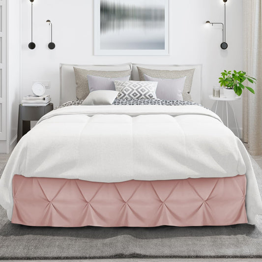 Blush Pink Bed Skirt Cal King Size, Pinch Pleat Cal King Bed Skirt, 14" Inch Drop Cal King Bedskirt, Hotel Quality Bed Skirts, Microfiber Bedskirt for Cal King Bed, Blush Pink Cal King Bed Skirt