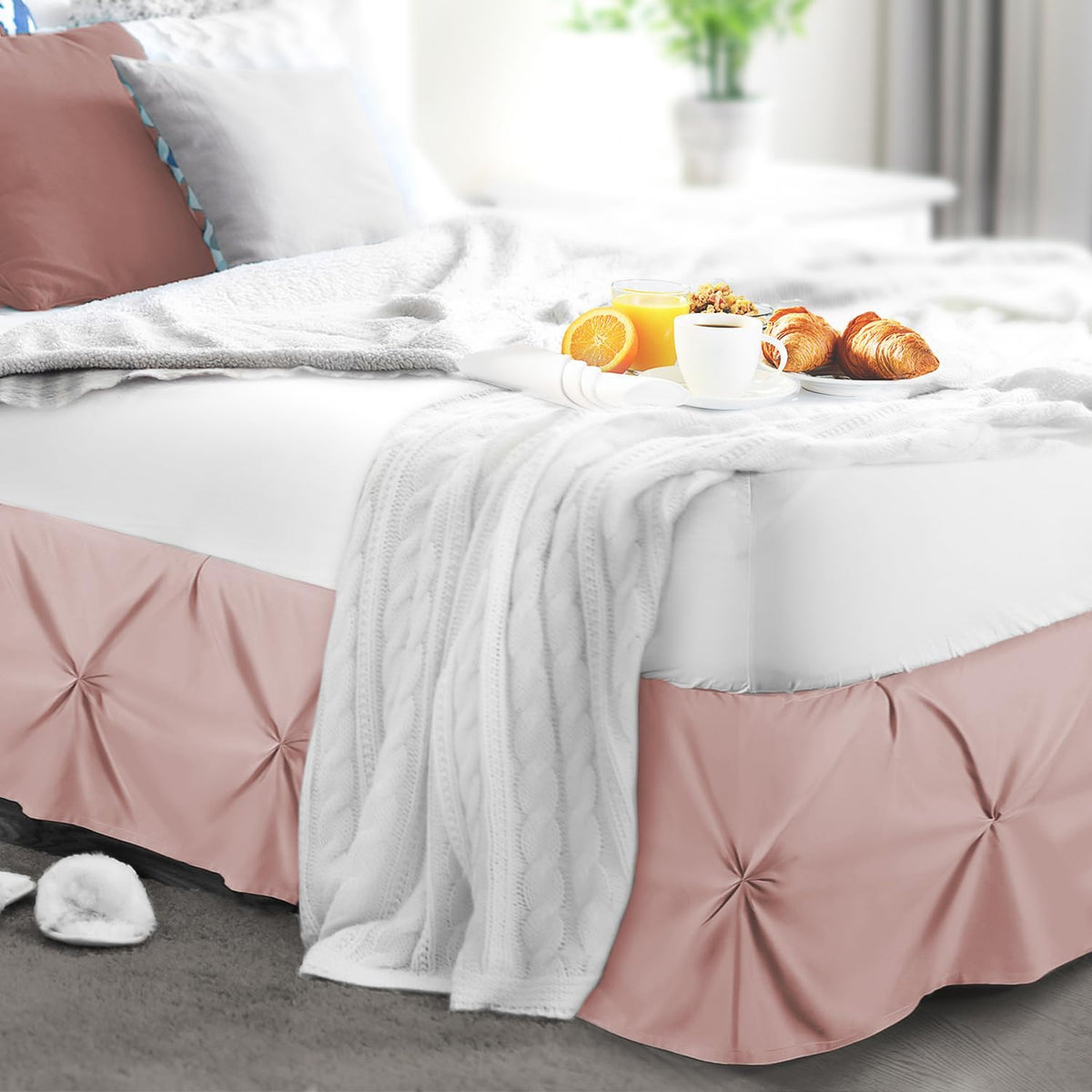 Blush Pink Bed Skirt Cal King Size, Pinch Pleat Cal King Bed Skirt, 14" Inch Drop Cal King Bedskirt, Hotel Quality Bed Skirts, Microfiber Bedskirt for Cal King Bed, Blush Pink Cal King Bed Skirt