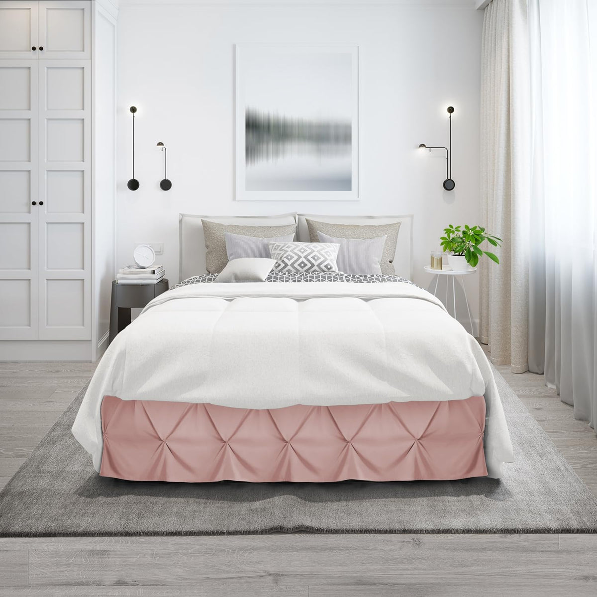 Blush Pink Bed Skirt Cal King Size, Pinch Pleat Cal King Bed Skirt, 14" Inch Drop Cal King Bedskirt, Hotel Quality Bed Skirts, Microfiber Bedskirt for Cal King Bed, Blush Pink Cal King Bed Skirt