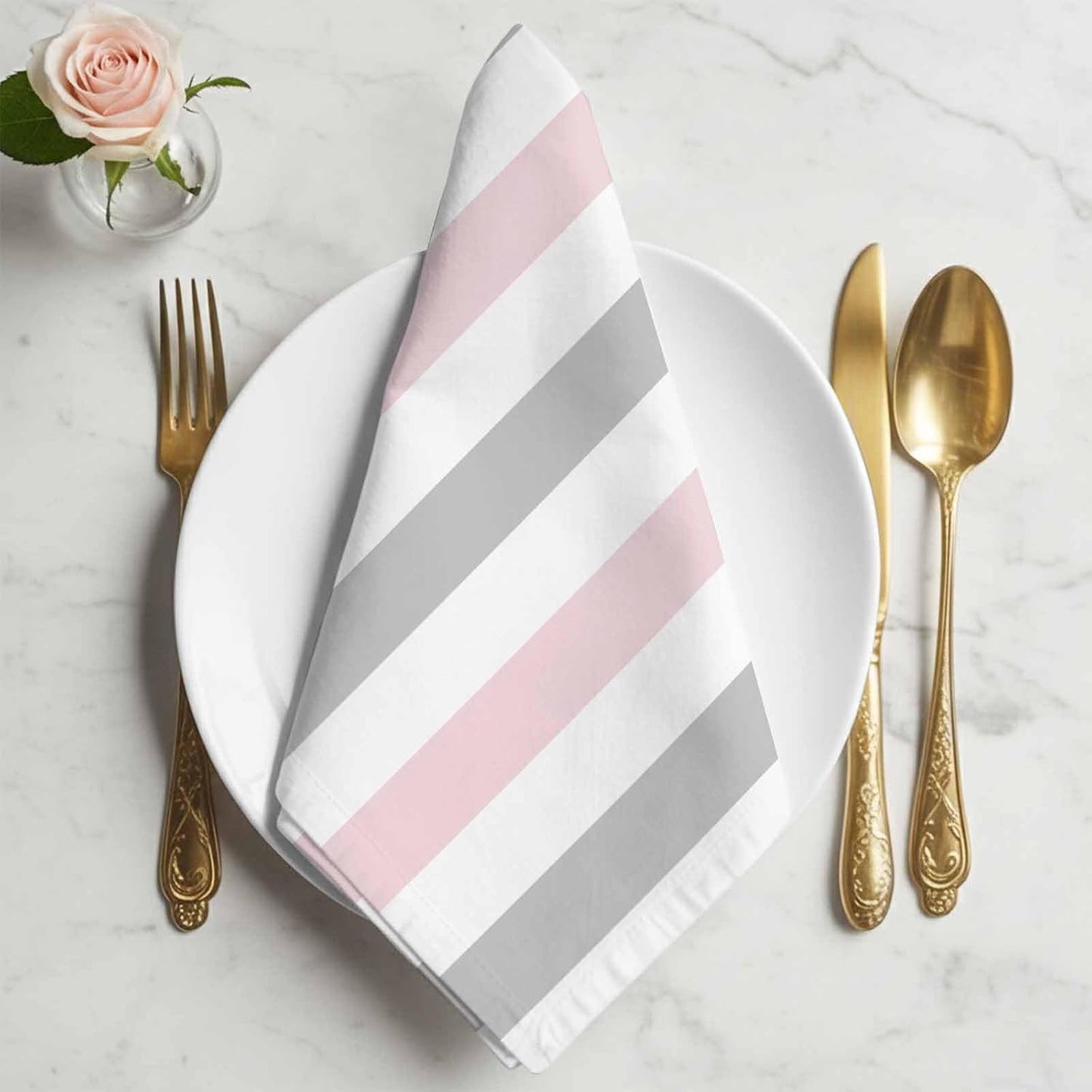 Cloth Napkins Set of 4, Modern Pink Gray White Stripe Dinner Napkins Soft Absorbent Table Napkin for Home Cocktail Party Wedding, Abstract Minimalist Line
