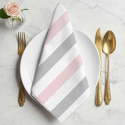 Cloth Napkins Set of 4, Modern Pink Gray White Stripe Dinner Napkins Soft Absorbent Table Napkin for Home Cocktail Party Wedding, Abstract Minimalist Line