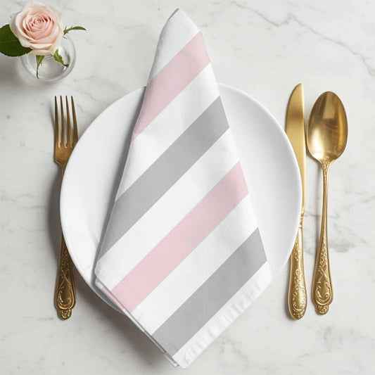 Cloth Napkins Set of 4, Modern Pink Gray White Stripe Dinner Napkins Soft Absorbent Table Napkin for Home Cocktail Party Wedding, Abstract Minimalist Line